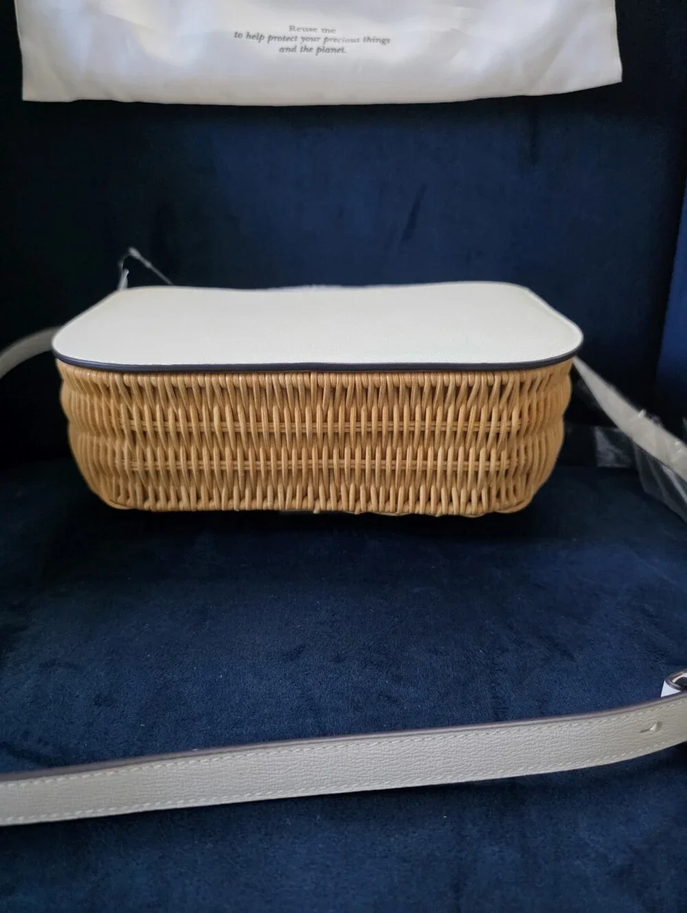 kate spade White and Tan Wicker Crossbody Bag